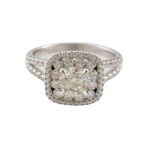 GIA Certified FANA 14K White Gold Double Halo Engagement Ring Size 8.75 #14764